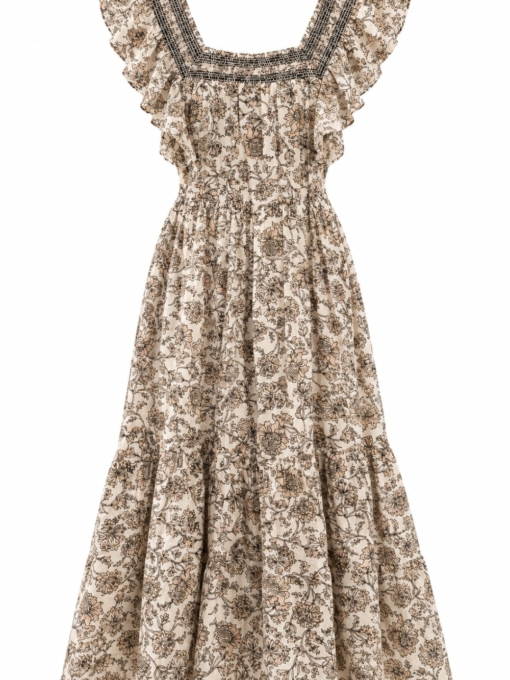 Free People XS Floral Smocked Flutter Sleeve Cotton Midi Dress
